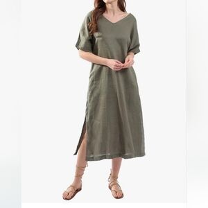 100% Linen Midi Dress Size Medium